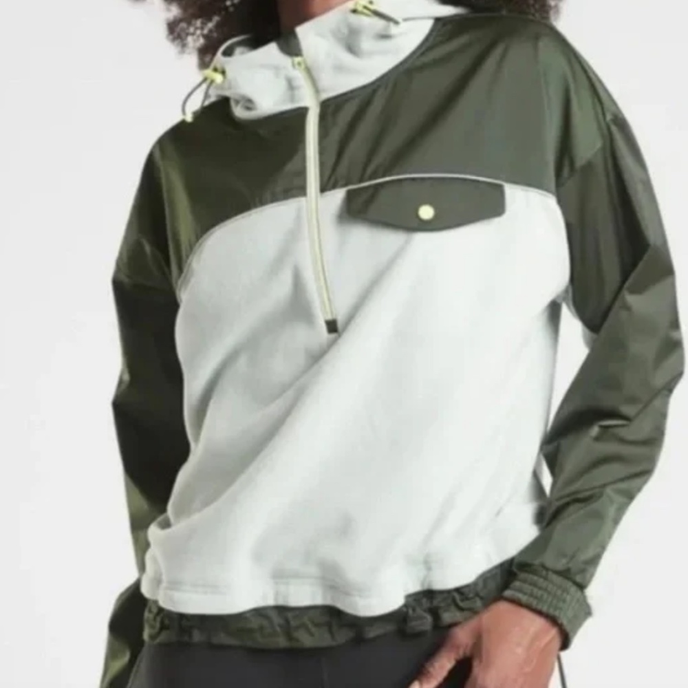 Athleta Zion Micro fleece 1/2 Zip Opal Olive Lime Green Small L